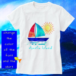 Amelia Island Florida Vacation Watercolor Sailboat T-Shirt