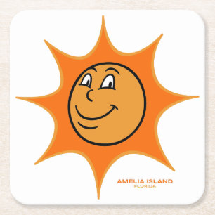 Amelia Island Große Vintage lächelnde Sonne Rechteckiger Pappuntersetzer