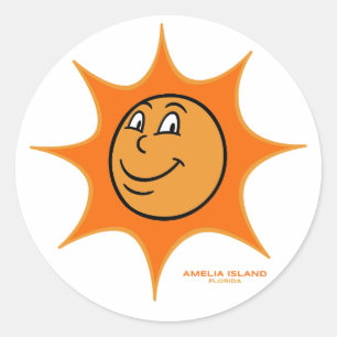 Amelia Island Große Vintage lächelnde Sonne Runder Aufkleber
