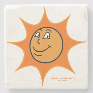 Amelia Island Großer Vintage-Lächelnder Sonnensche Steinuntersetzer
