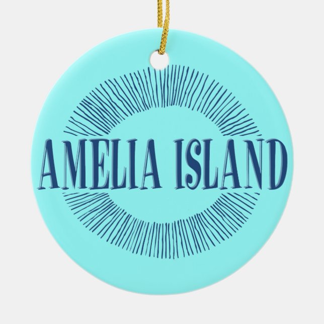 Amelia Island im Blau mit Sonneentwurf Keramik Ornament (Vorne)
