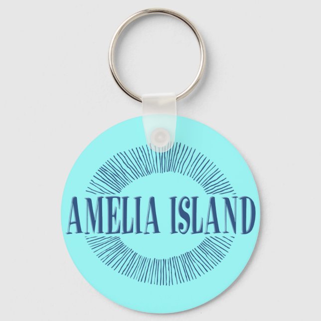 Amelia Island in blau mit Sonnendesign Schlüsselanhänger (Vorderseite)