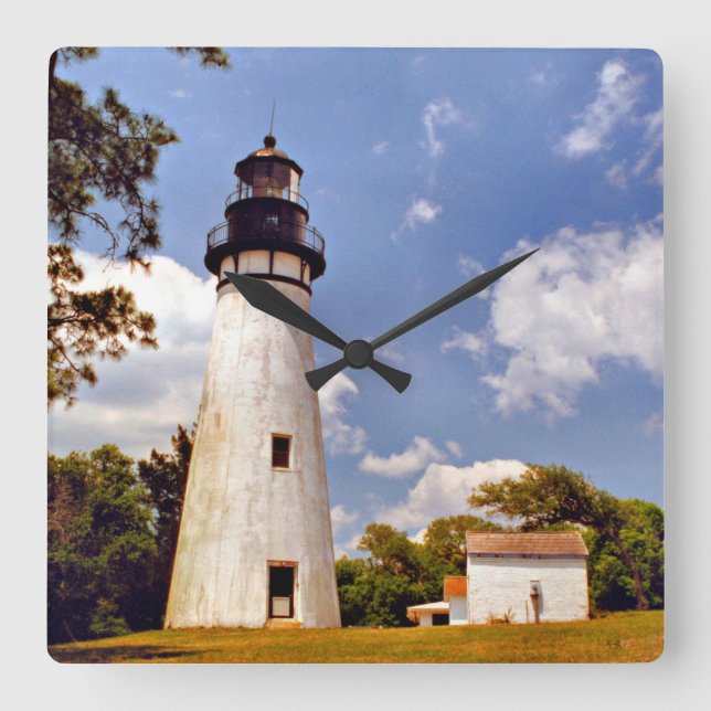 Amelia Island Leuchtturm Florida Square Wall Clock Quadratische Wanduhr (Vorderseite)