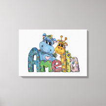 Amelia Leinwand Name Art Giraffe Hippo Bedroom Dec
