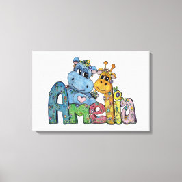 Amelia Leinwand Name Art Giraffe Hippo Bedroom Dec