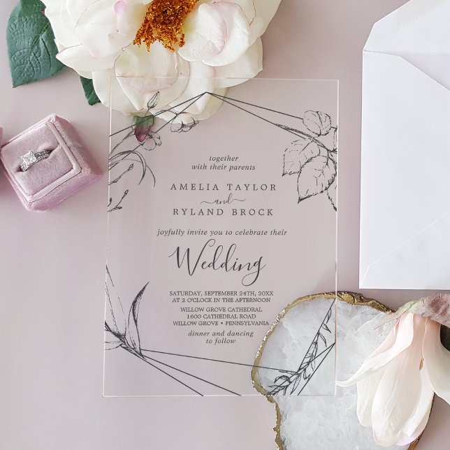 AMELIA Moderne Rustikale Boho Elegante Blumenhochz Acryleinladungen (AMELIA Modern Rustic Boho Elegant Floral Wedding Acrylic Invitations)