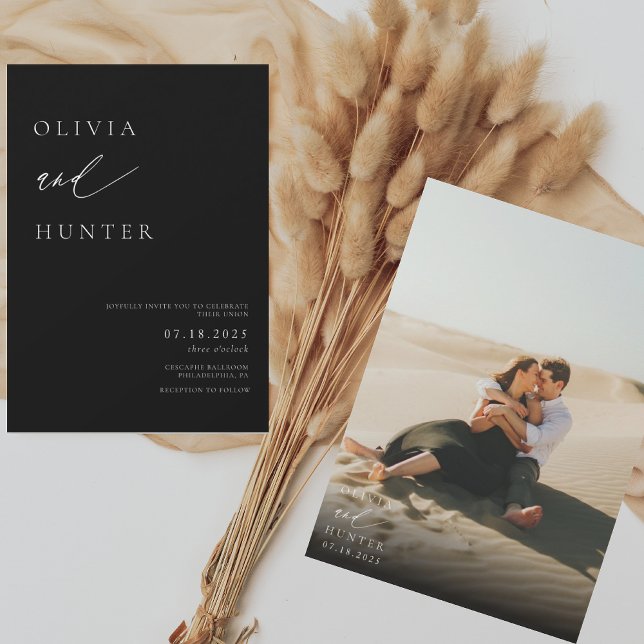 AMELIA Modernes Foto Schwarz-Weiß-Hochzeit Einladung (Von Creator hochgeladen)