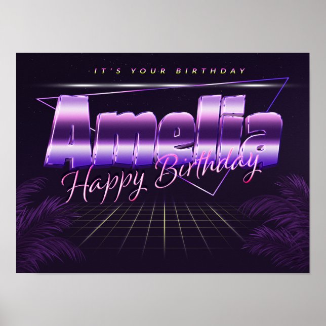 Amelia Name Vorname lila retro Geburtstag Poster (Vorne)