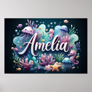 Amelia Ocean Kinderzimmer Unterwasser-Meerestiere Poster