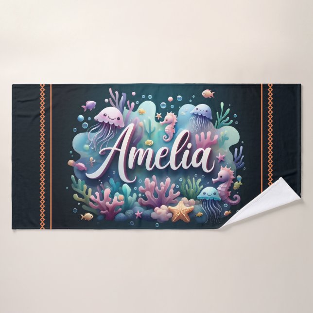 Amelia Personalisiert Ocean Jellyfish Unterwasser Badehandtuch (Badehandtuch)