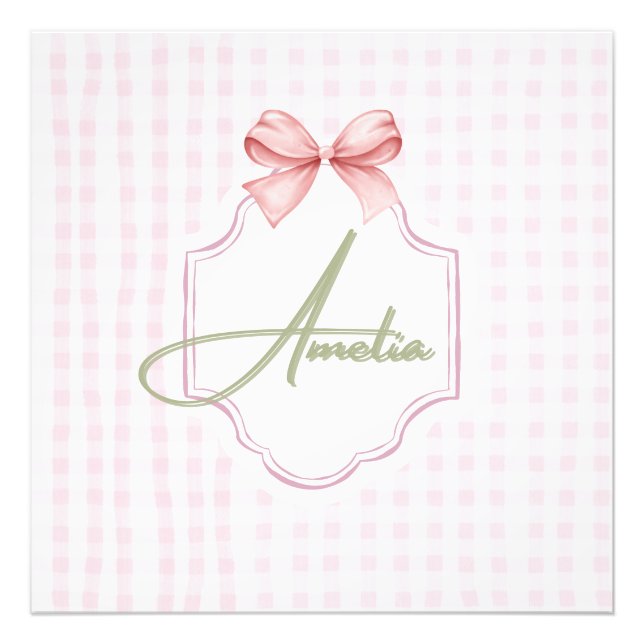 Amelia Personalisiert Pink Bow & Gingham Print Fotodruck (Vorne)
