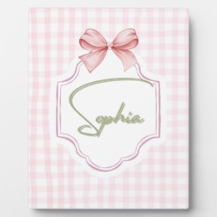 Amelia Personalisiert Pink Bow & Gingham Print Fotoplatte