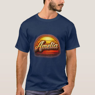 Amelia Retro Sonnenuntergang Personalisiertes Name T-Shirt