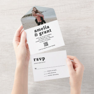 Amelia Schwarz-weiß Modern Wedding All In One Einladung