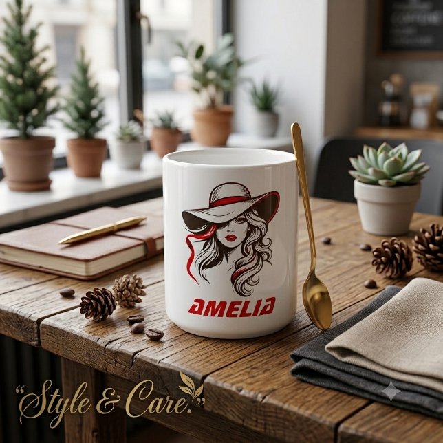 Amelia Stylish Verwandlungstasse (Personalized Name Fashion Lady Silhouette Design Color Morph Mug)
