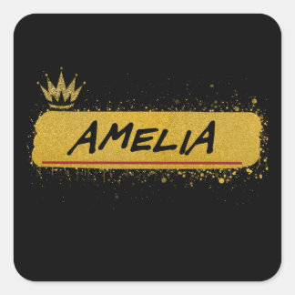 Amelia Vorname Gold Glitzern Queen Quadratischer Aufkleber