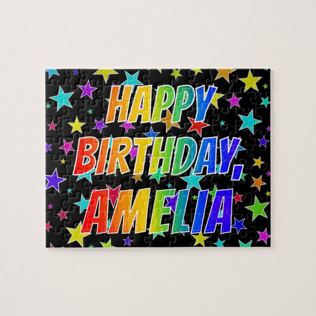 "AMELIA" Vorname, Spaß "GLÜCKLICHER GEBURTSTAG" Puzzle (Horizontal)