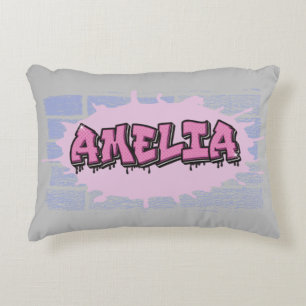 AMELIA Your Name Girls Pink Graffiti Hip Hop Dekokissen