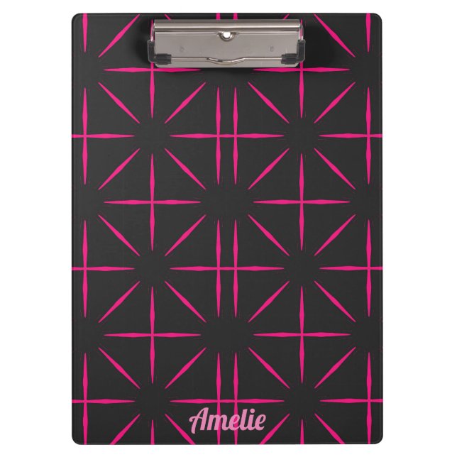 AMELIE ~ Schwarz-Rosa-Design Klemmbrett (Vorderseite)