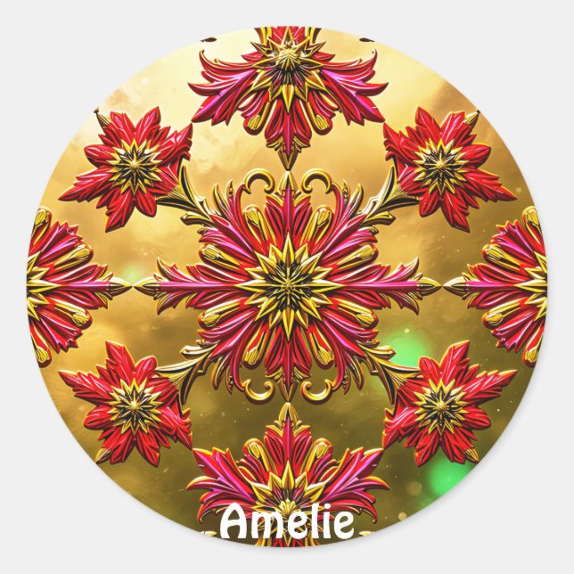 AMELIE ~ Shiny Red Gold Black Christmas ~ Runder Aufkleber (Vorderseite)