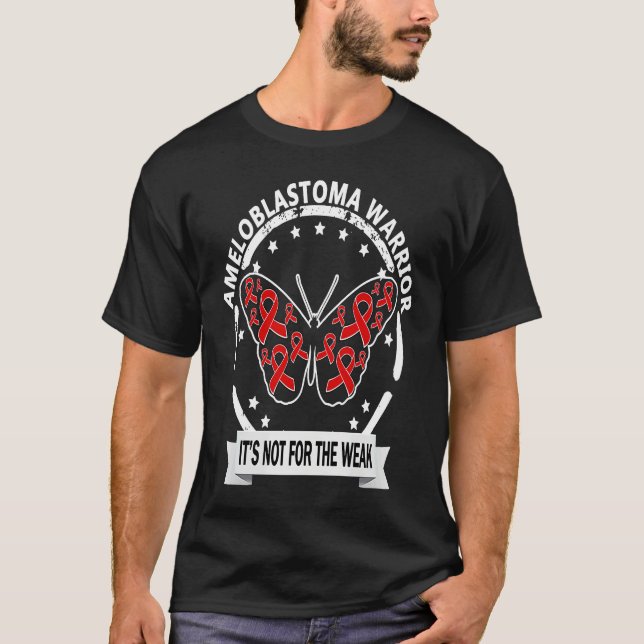 Ameloblastoma Warrior red ribbon butterfly awarene T-Shirt (Vorderseite)