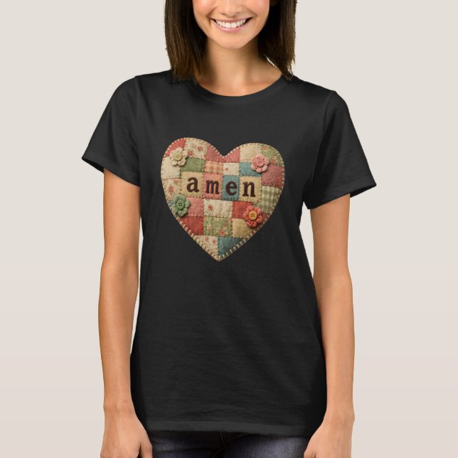 Amen Christlicher Glaube Religiöser Patchwork Kath T-Shirt (Vorderseite)