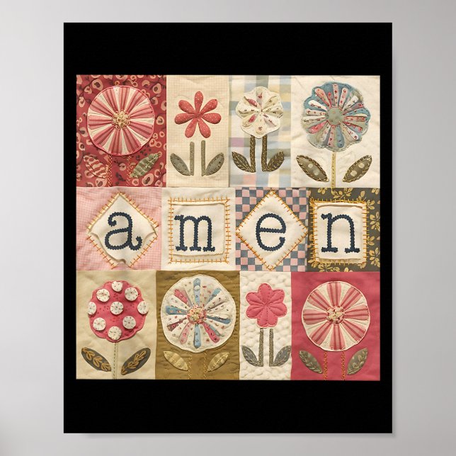 Amen Patchwork-Blume Frohe Ostern Jesus Christlich Poster (Vorne)
