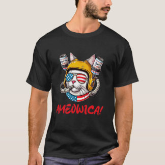 Ameowica Bier trinkende Katze - Patriotisch 4. Jul T-Shirt
