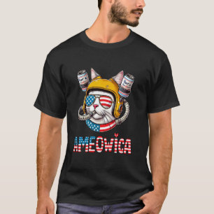 Ameowica Bier trinkende Katze - Patriotischer 4. J T-Shirt