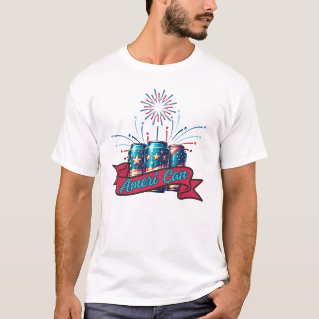 Ameri Can Patriotic Design mit Bierdosen T-Shirt (Vorderseite)