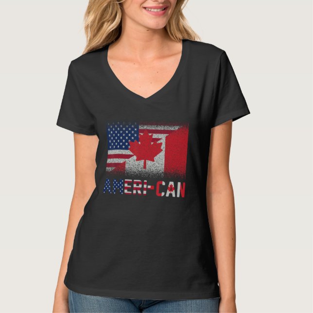 Ameri Can uns Eh America Canada Flag American Cana T-Shirt (Vorderseite)