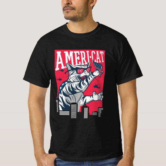 Ameri-cat feiert 4. Juli, Amerikanische Unabhängig T-Shirt (Vorderseite)