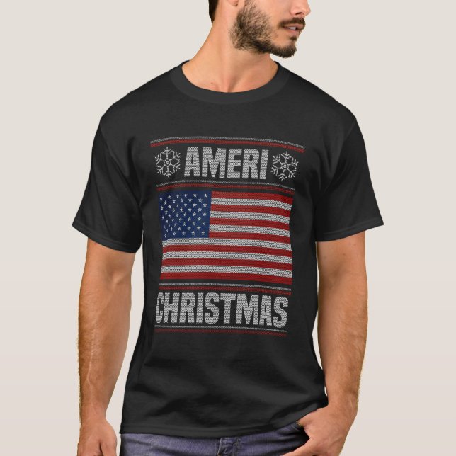 Ameri Weihnachten Funny American Christmas Flag Gi T-Shirt (Vorderseite)