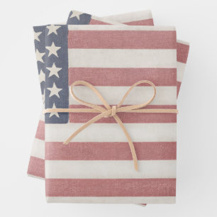 Ameriana Red White and Blue Vintag Flag Geschenkpapier Set