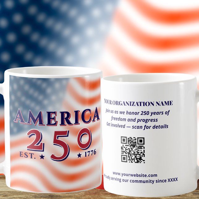 America 250 1776 2026 Custom QR Code Patriotic Kaffeetasse (AMERICA 250 1776 2026 Custom Text & QR Code Patriotic Giveaway Commemorative Gift Coffee Mug)