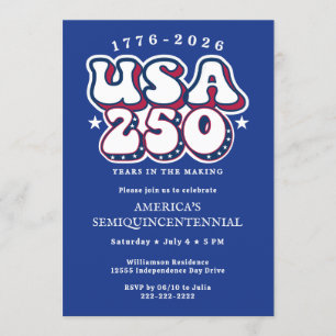 America 250 1776 USA 250. Jubiläum Groovy Blau Einladung