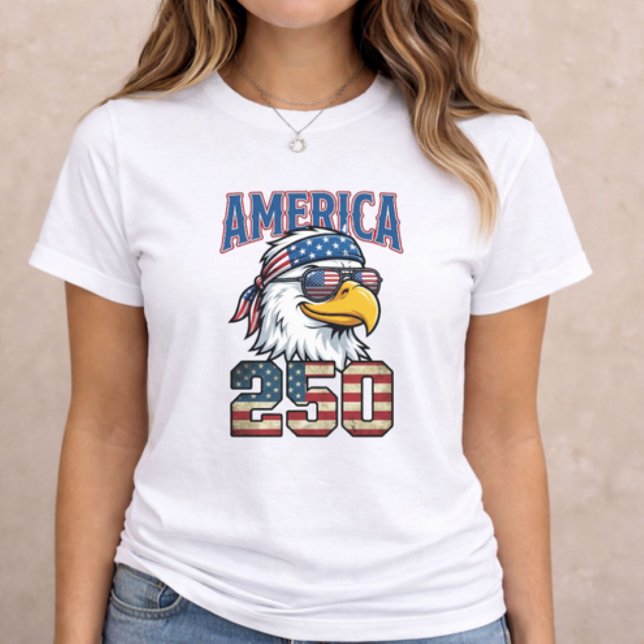 America 250 Anniversary Eagle Tri-Blend Shirt (patriotic women t-shirt with America 250 eagle illustration in red white and blue)