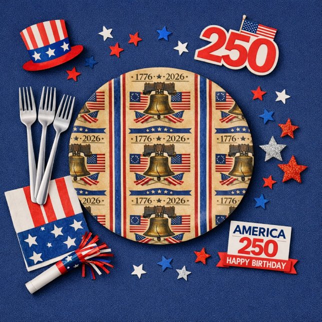 America 250 Anniversary Party  Pappteller (Celebrate America's 250th in style—our Liberty Bell plate adds vintage charm to your patriotic table)