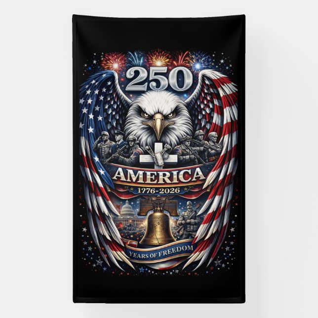 America 250 Eagle, Fireworks, and Freedom  Banner (Vertikal)