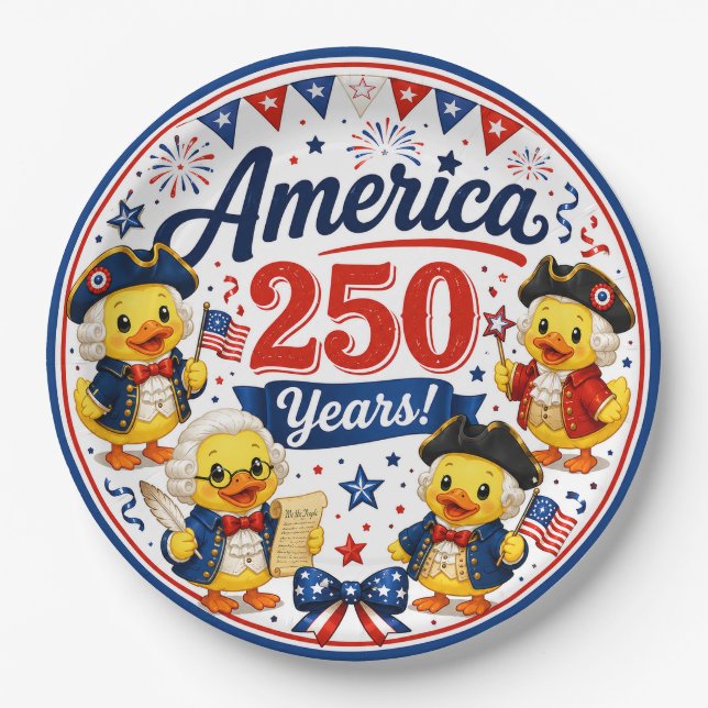 America 250 Entchen-Feier Papier-Schüsseln Pappteller (Vorderseite)