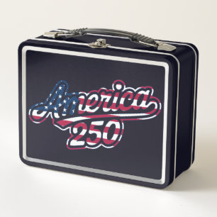 America 250 Flag Script Halbquinquennendesign Metall Brotdose