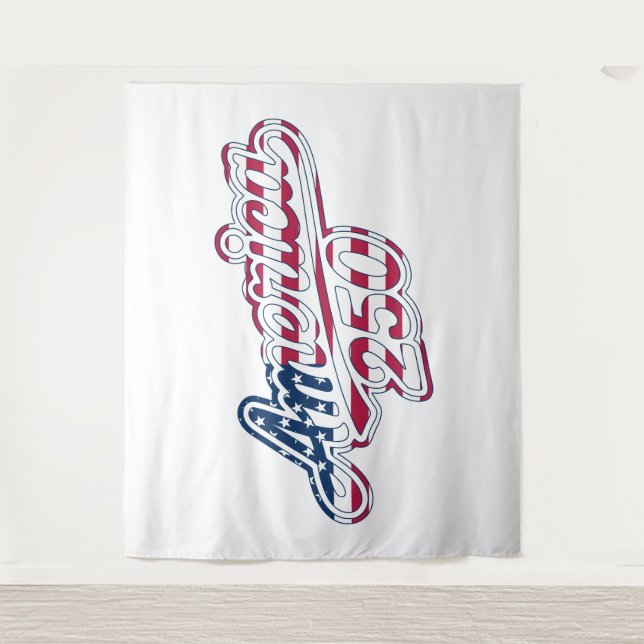 America 250 Flag Script Semiquincentennial Design Wandteppich (Vorderseite)