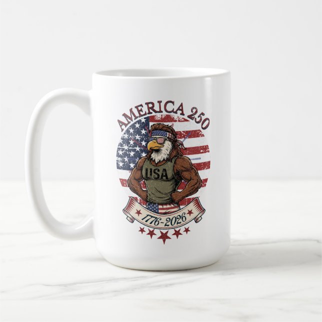 America 250 Fun Patriotic Eagle 4th of July Art Kaffeetasse (Links)