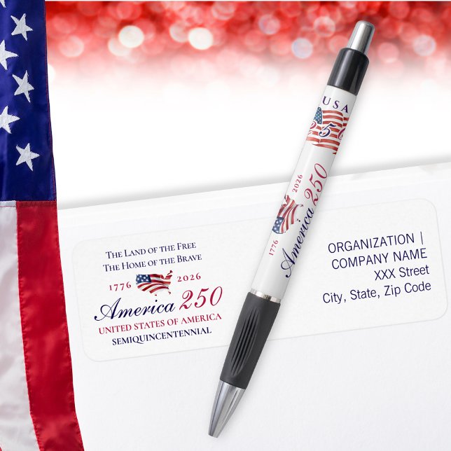 America 250 Land of Free Home Brave Blue Patriotic (America 250 Land of Free Home Brave Blue Patriotic Return Address Label - matching pen in collection)