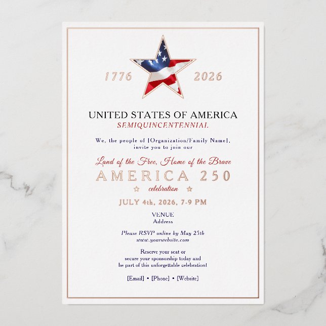 America 250 Patriotic Anniversary Fundraising Gala Folieneinladung (Vorderseite)