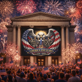 America 250 Patriotic Eagle and Military Tribute Banner