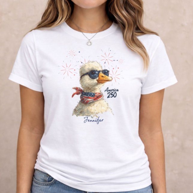 America 250 Patriotic Illustration Tri-Blend Shirt (patriotic women t-shirt with America 250 duck illustration and personalized name design)