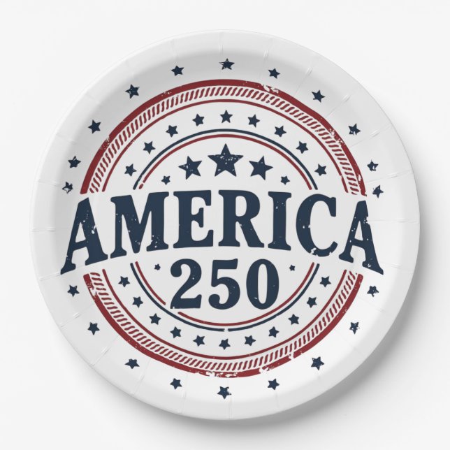 America 250 Patriotic Vintage Badge Pappteller (Vorderseite)