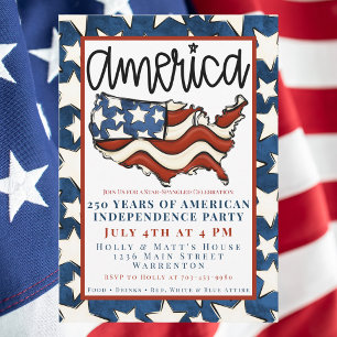 America 250 Patriotische Partei / Rot Weiß & Blau Einladung