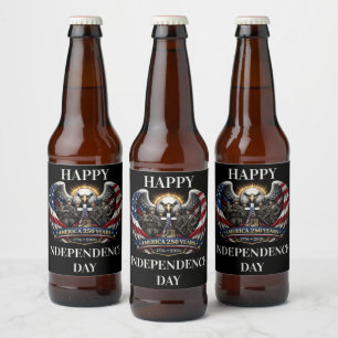 America 250 Patriotischer Adler und Militär-Tribut Bierflaschenetikett